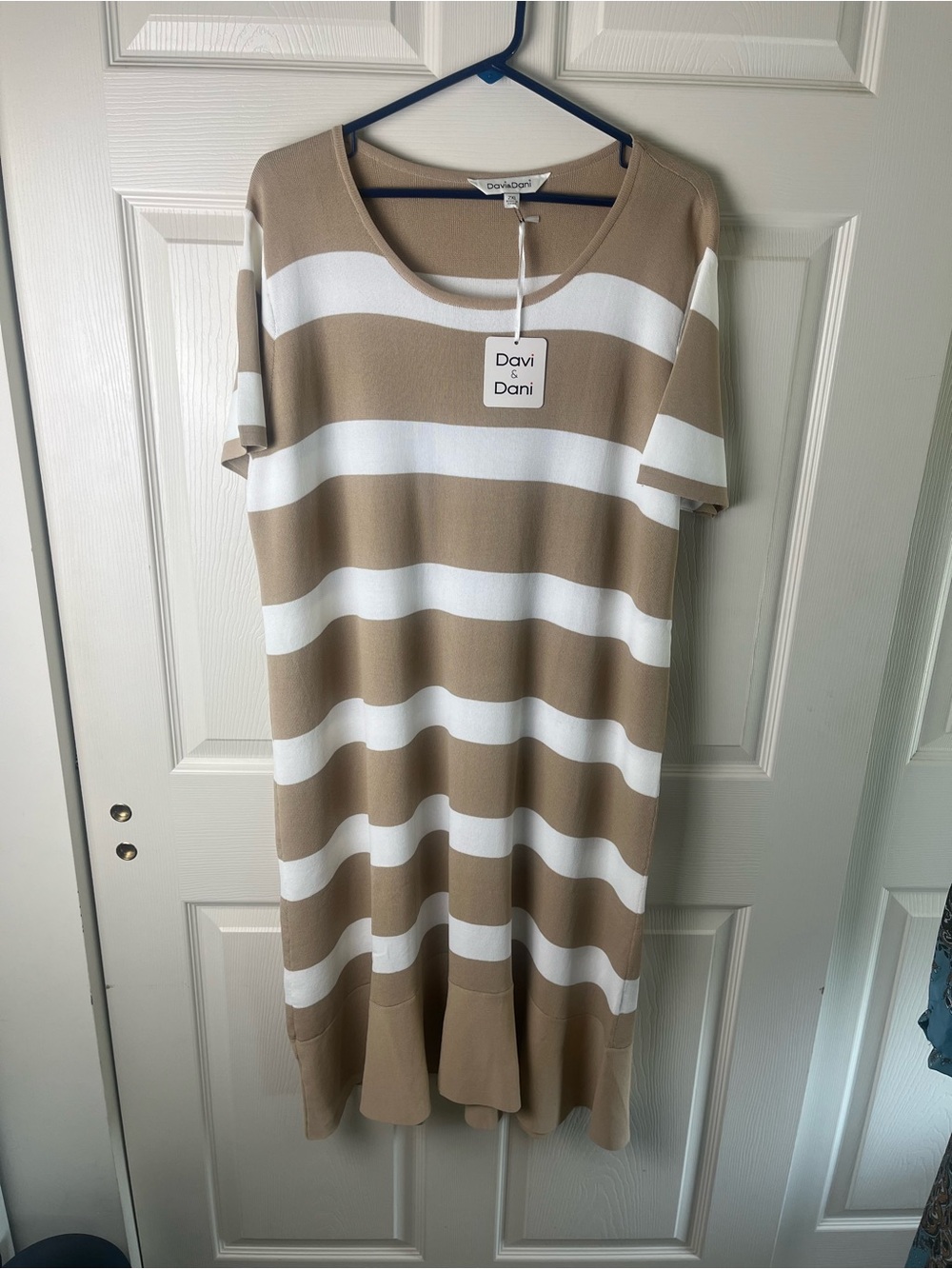 DAVI & DANI Tan and White Striped Midi Dress
